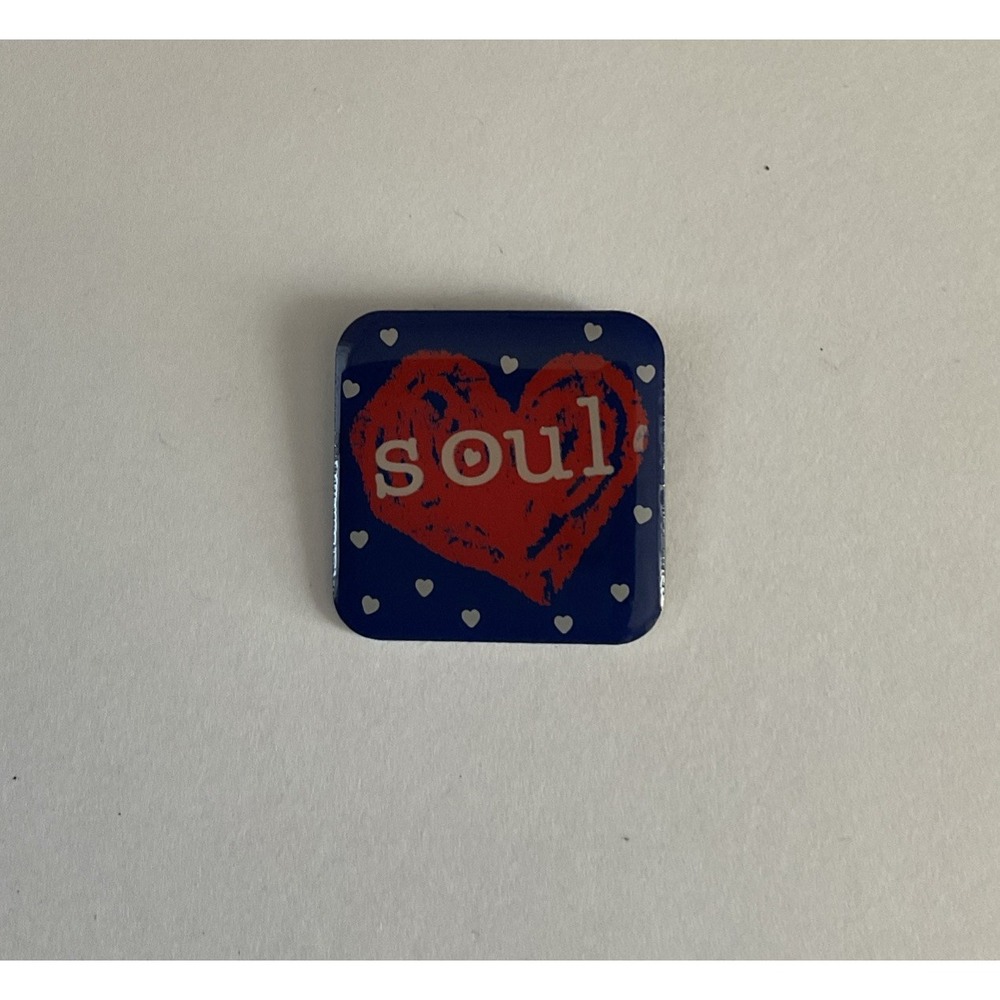 Vintage Penzeys Soul Heart Pin Pinback Hearts Brooch Navy Blue Red Square